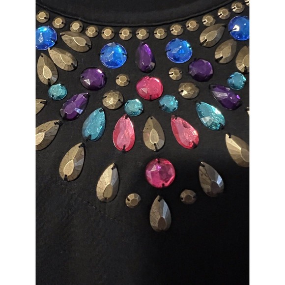 Diane Gilman DG2 HSN Beaded Black Rayon Tunic Multicolor Gemstones size Large - Picture 7 of 11